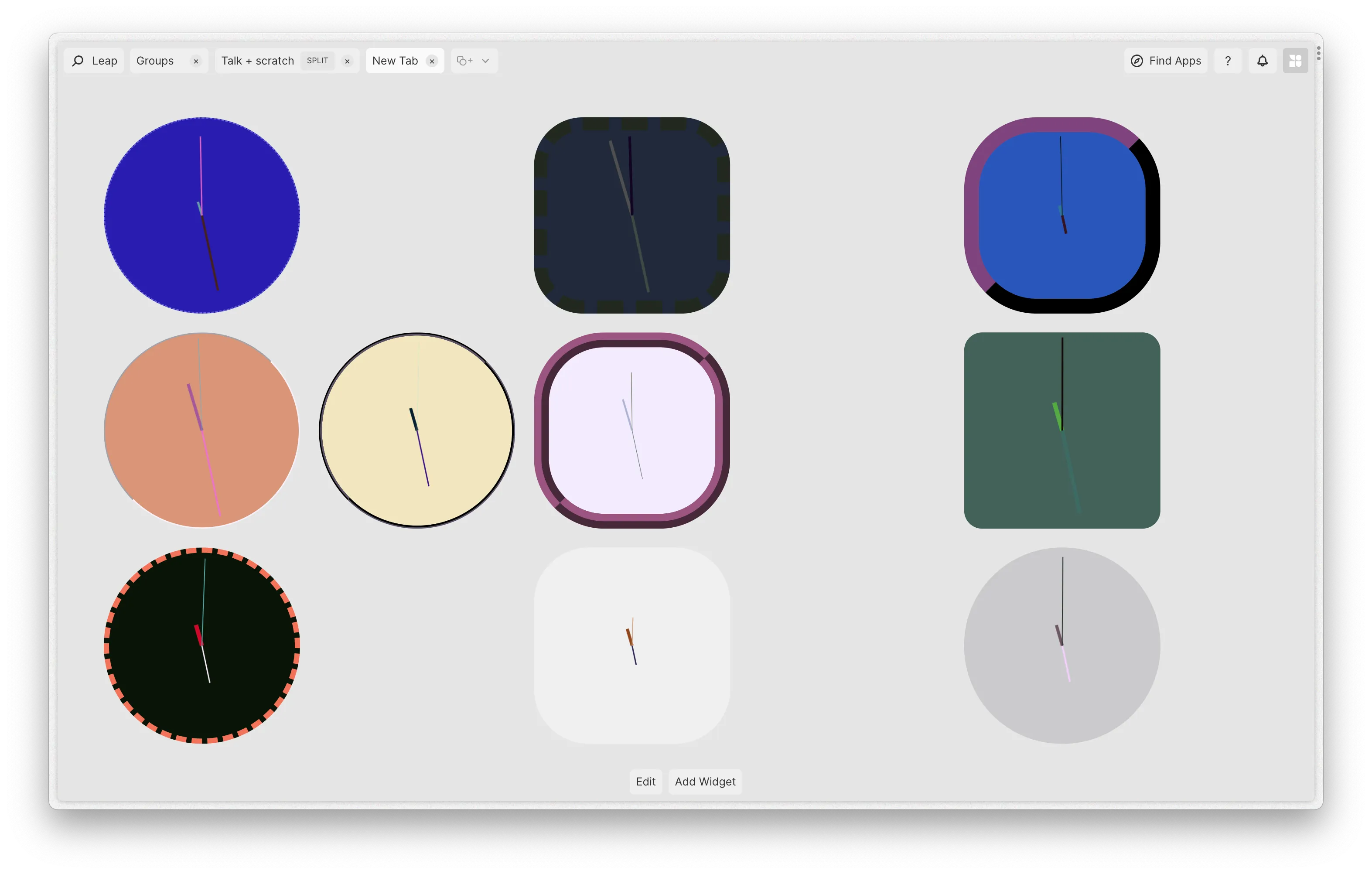A screenshot of Surface showcasing the word ‘Hi’ spelled out with clocks