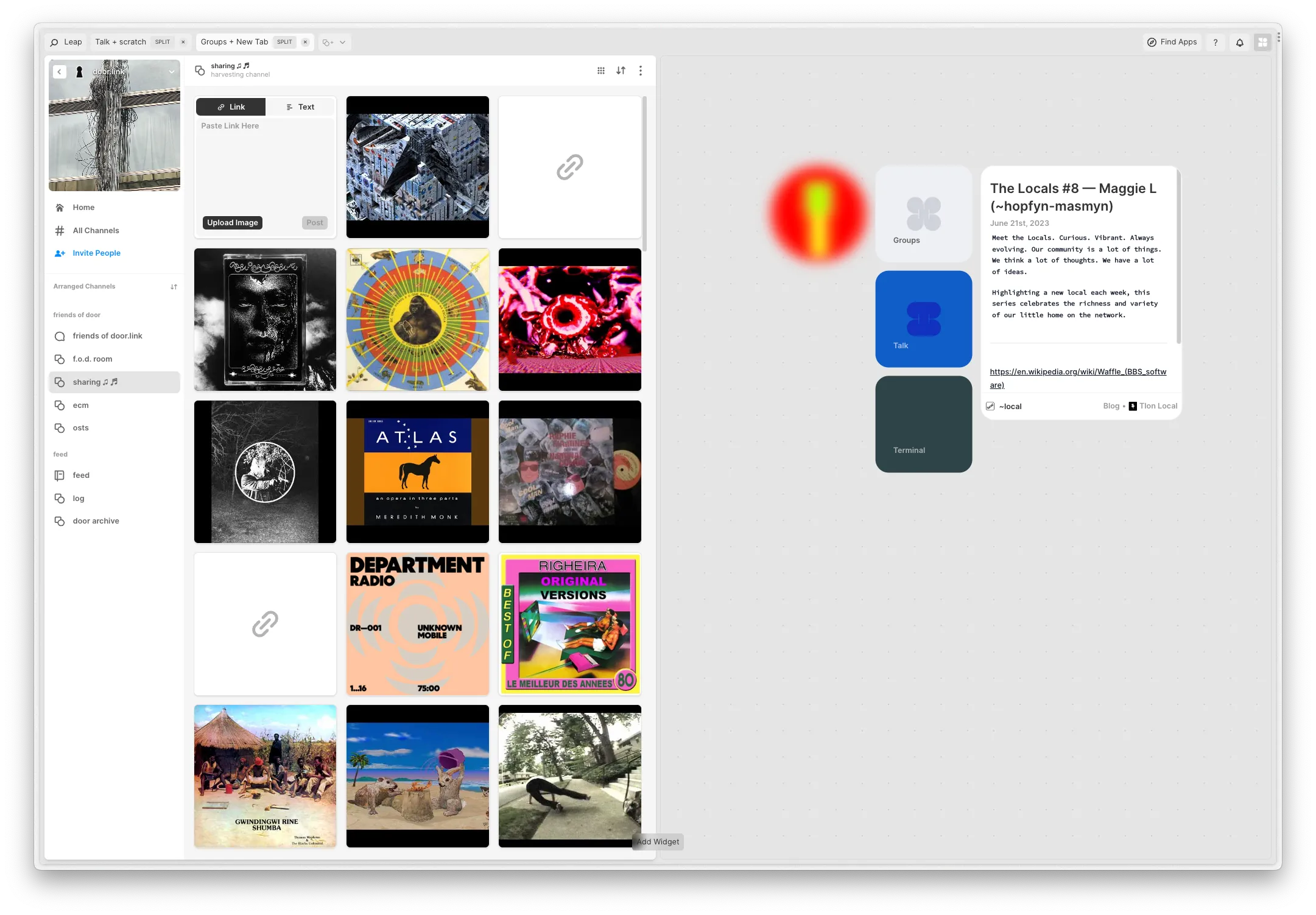 A screenshot of Surface showcasing two apps side-by-side one another: Gallery and Clocks