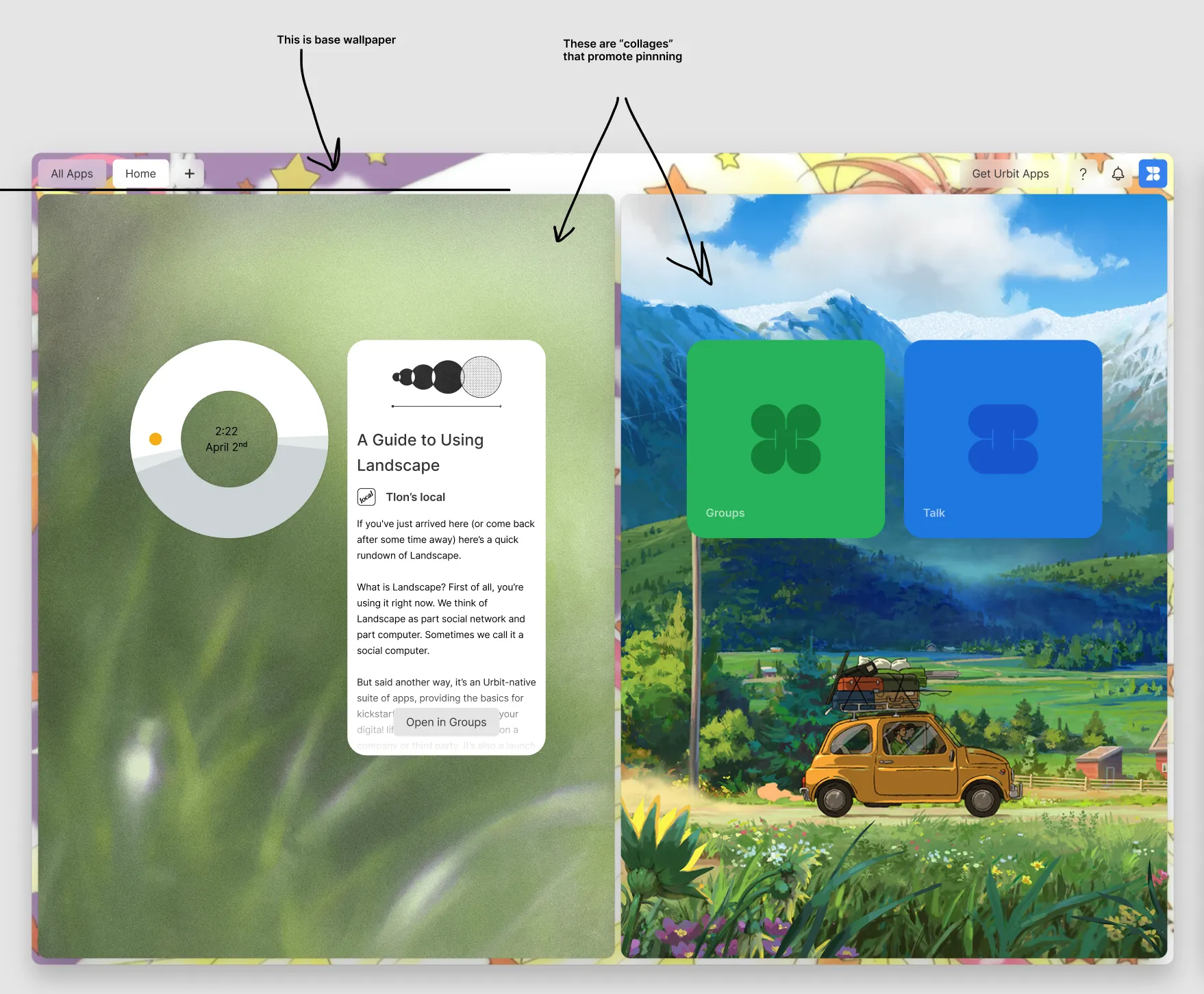 A screenshot of a Surface design showcasing wallpaper customization possibilities